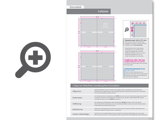 Product Bild faltblatt__gefalzt_auf_26_5_cm_x_15_0_cm__4-seiter__beidseitig_bedruckt_(4_4_farbig_+_2_sonderfarben_hks)