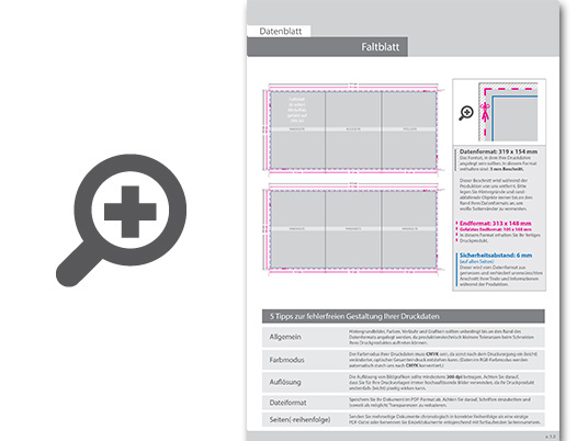 Product Bild faltblatt__gefalzt_auf_din_a6__6-seiter_(wickelfalz)__beidseitig_bedruckt_(4_4_farbig_+_1_sonderfarbe_hks)